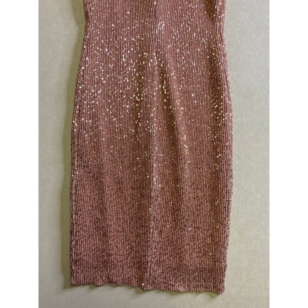 Connected Apparel Rose Gold Sequin Sheath Dress Cap Sleeve V-Neck Midi Size 12 - Picture 10 of 10